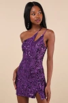 Lulus Alluring Shine Purple Sequin One-shoulder Mini Dress In Purple