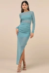 Lulus Alluring Silhouette Blue Sheer Mesh Backless Maxi Dress In Blue