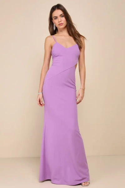 Lulus Alluring Sweetheart Lavender Asymmetrical Cutout Maxi Dress In Purple