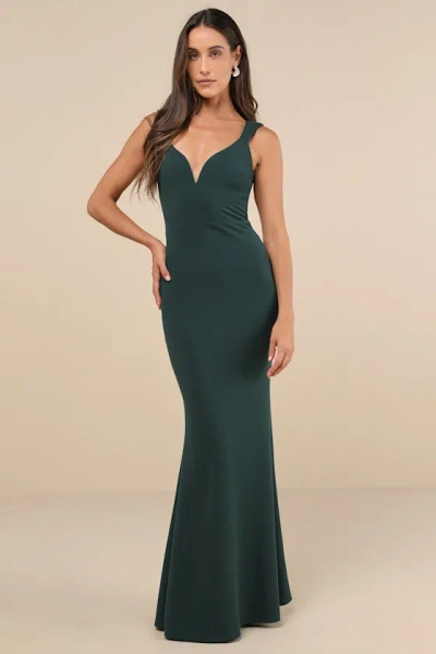 Lulus Alluring Temptation Emerald Backless Ruched Mermaid Maxi Dress In Green