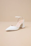 Lulus Alodie White Pointed-toe Ankle Strap Pumps In White