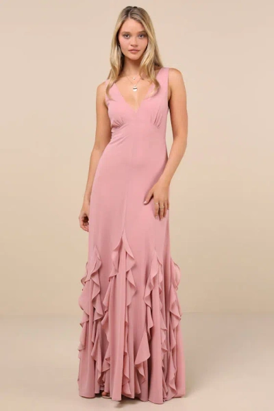 Lulus Alorna Rose Pink Sleeveless Ruffled Maxi Dress