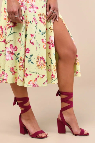 Lulus Alta Sangria Suede Lace-up Heels