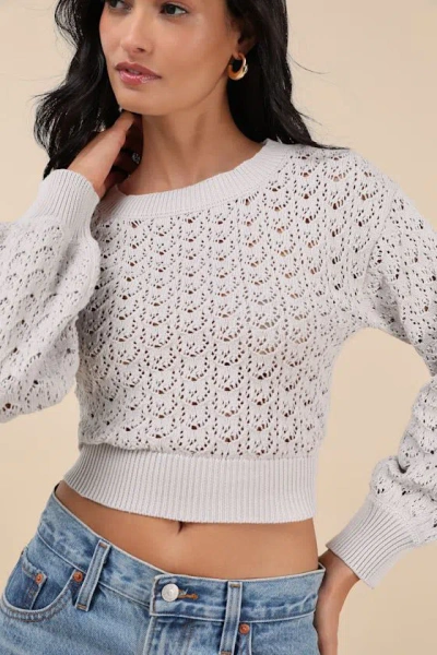 Lulus Always All Mine Light Grey Lace-up Cropped Pointelle Sweater