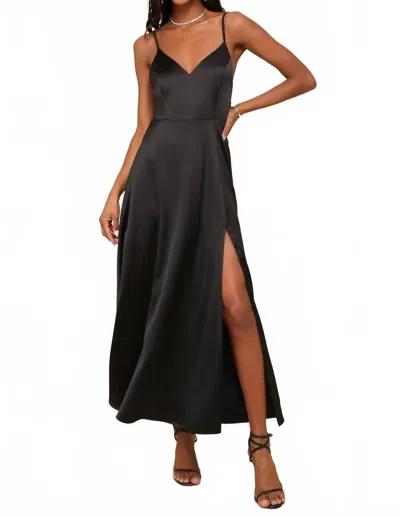 Lulus Always Audacious Satin Tie Back Midi Dress In Black