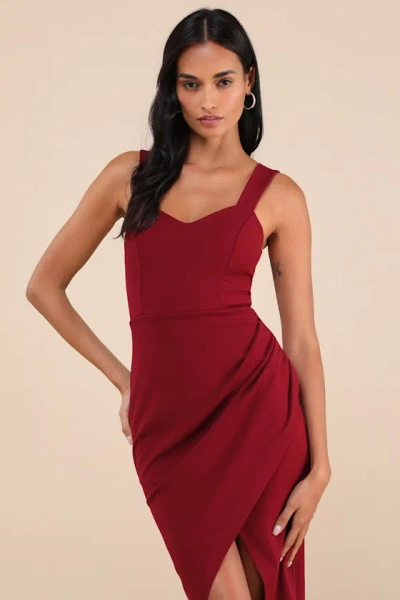 Lulus Always Beautiful Burgundy Sleeveless Tulip Midi Dress