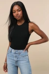 Lulus Always Easygoing Black Sleeveless Bodysuit