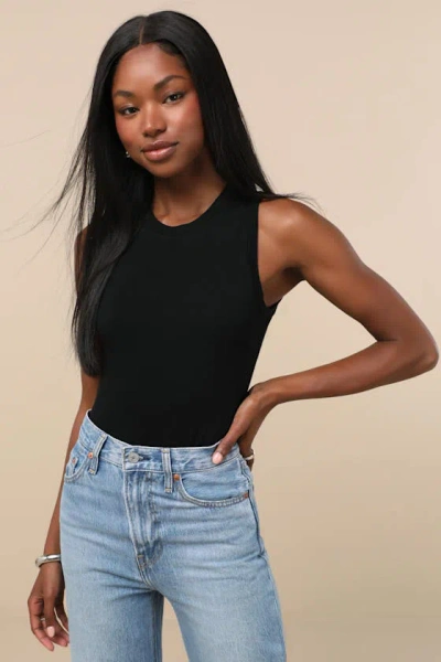 Lulus Always Easygoing Black Sleeveless Bodysuit