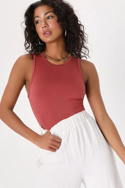 Lulus Always Easygoing Rusty Rose Sleeveless Bodysuit In Pink