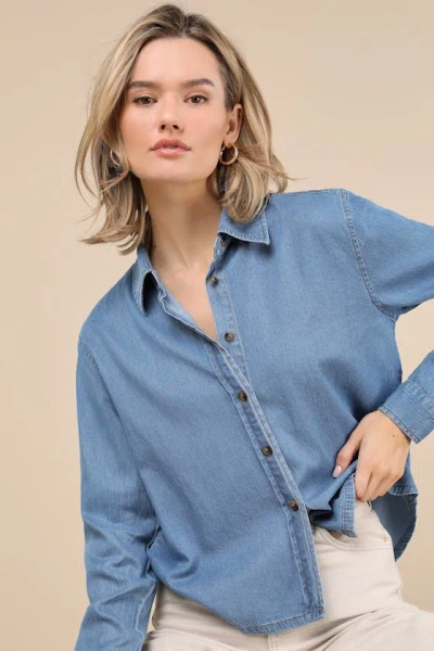 Lulus Always Pristine Medium Blue Chambray Button-up Top