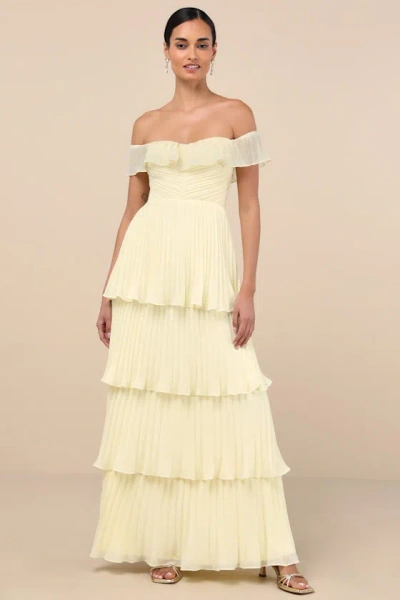 Lulus Always Remarkable Pale Yellow Off-the-shoulder Maxi Dress