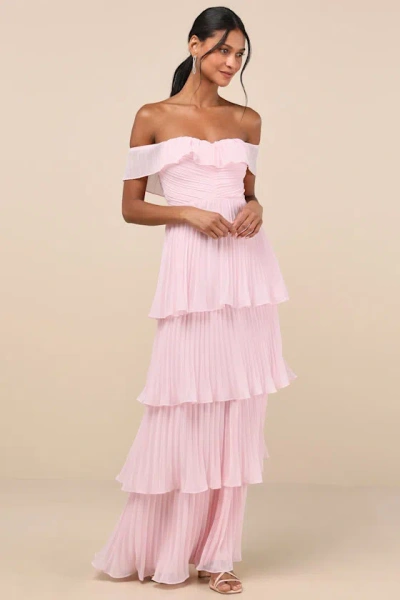 Lulus Always Remarkable Pink Pleated Off-the-shoulder Maxi Dress