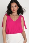 Lulus Always Tasteful Magenta Tie-strap Bodysuit In Magenta