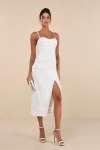 Lulus Always Turning Heads White Bustier Tulip Midi Dress In White