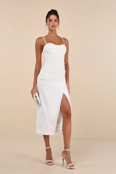 Lulus Always Turning Heads White Bustier Tulip Midi Dress