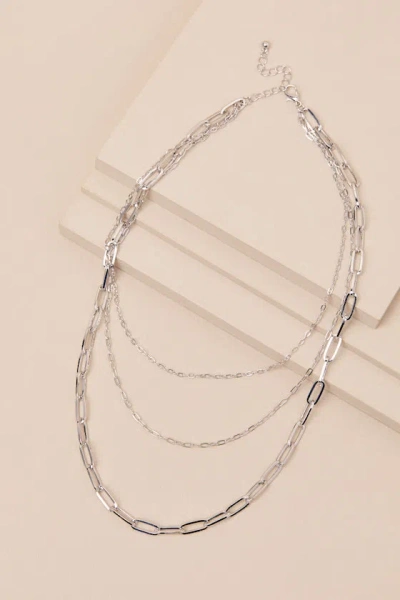 Lulus Alwine Silver Layered Paperclip Chain Necklace