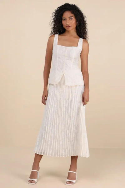 Lulus Alyona Cream Burnout Two-piece Pleated Midi Dress