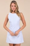 Lulus Alyvia Blue And White Striped Sleeveless Mini Dress In Blue And White