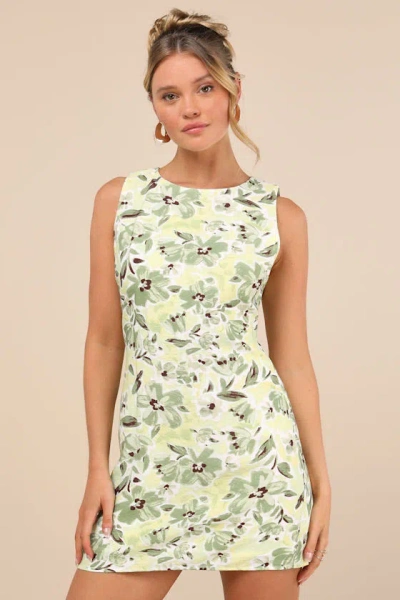 Lulus Alyvia Green Floral Sleeveless Mini Dress
