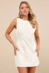 Lulus Alyvia Pale Yellow Pinstriped Sleeveless Mini Dress In Yellow