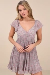 Lulus Amalfi Coast White Floral Pleated Flutter Sleeve Mini Dress In White