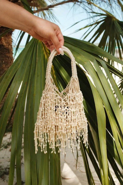 Lulus Amalla Beige Woven Beaded Fringe Handbag In Gold