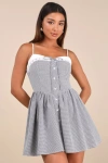 Lulus Amarilis Black And White Gingham Button-front Mini Dress In Black And White