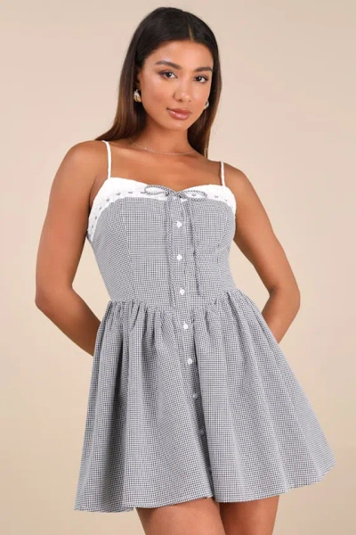 Lulus Amarilis Black And White Gingham Button-front Mini Dress