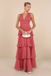 Lulus Amazing Evening Dark Rose Pink Tiered Maxi Dress In Pink