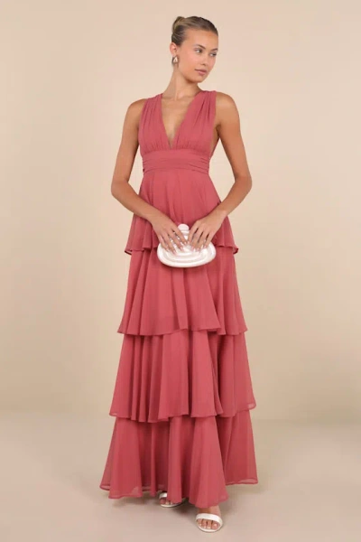Lulus Amazing Evening Dark Rose Pink Tiered Maxi Dress