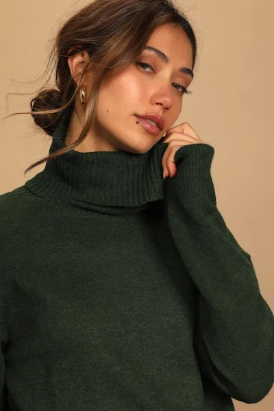 Lulus Amazing Memories Emerald Green Cowl Neck Sweater