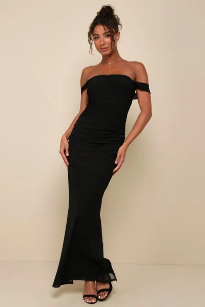 Lulus Amazing Presence Black Mesh Ruched Column Maxi Dress