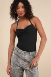 Lulus Amberlyn Black Halter Neck Bodysuit