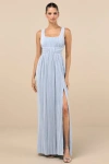 Lulus Ameena Light Blue Plisse Square Neck Sash Maxi Dress In Light Blue
