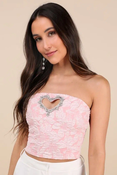 Lulus Amias Light Pink Jacquard Cutout Crop Top