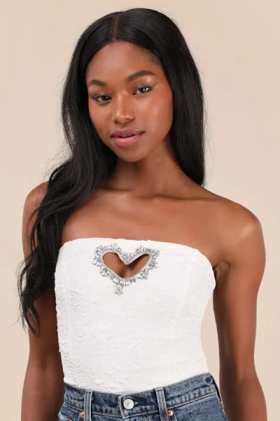Lulus Amias White Jacquard Cutout Crop Top