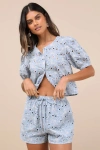 Lulus Aminta Blue Eylet Embroidered Drawstring Shorts