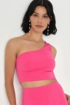 Lulus Amor And Beyond Hot Pink One-shoulder Two-piece Jumpsuit In Hot Pink