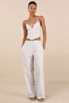 Lulus Anahita Cream And Blue Striped Mid-rise Straight Leg Pants In Animal Print