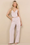 Lulus Anahita Cream And Red Striped Mid-rise Straight Leg Pants