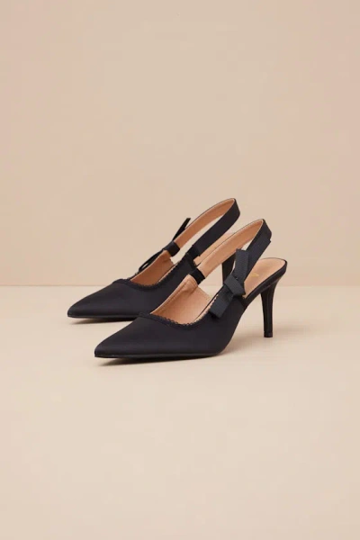 Lulus Ancolie Black Satin Bow Pointed-toe Slingback Pumps