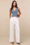 Lulus Andrey Cream Floral Embroidered Straight-leg Trouser Pants In Animal Print