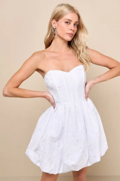 Lulus Angelic Allure White Jacquard Strapless Bubble-hem Mini Dress