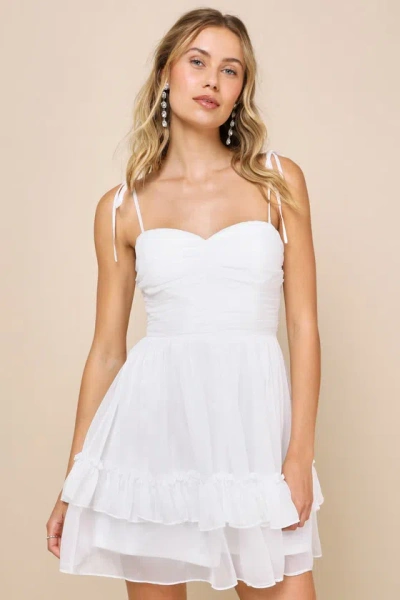 Lulus Angelic Approach White Chiffon Ruffled Tie-strap Mini Dress
