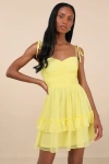 Lulus Angelic Approach Yellow Chiffon Ruffled Tie-strap Mini Dress In Yellow
