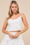 Lulus Angelic Perfection White Taffeta 3d Floral Applique Top In White