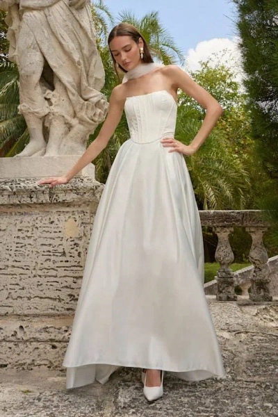 Lulus Angelica White Satin Strapless Three-piece Maxi Dress