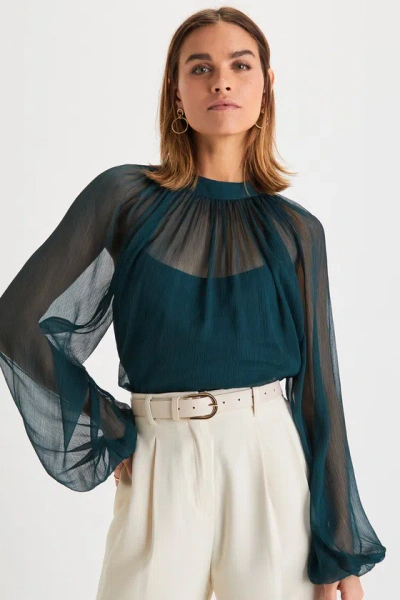 Lulus Angelically Airy Emerald Green Balloon Sleeve Top