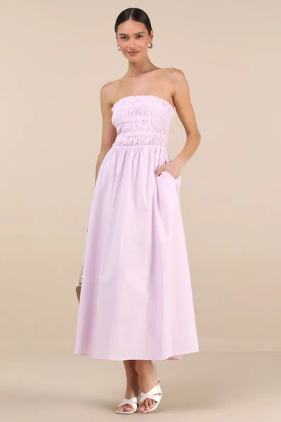 Lulus Ania Lilac Strapless Smocked Midi Dress