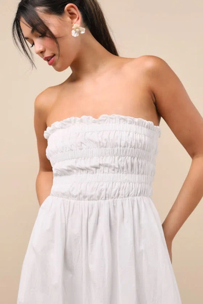 Lulus Ania White Strapless Smocked Midi Dress